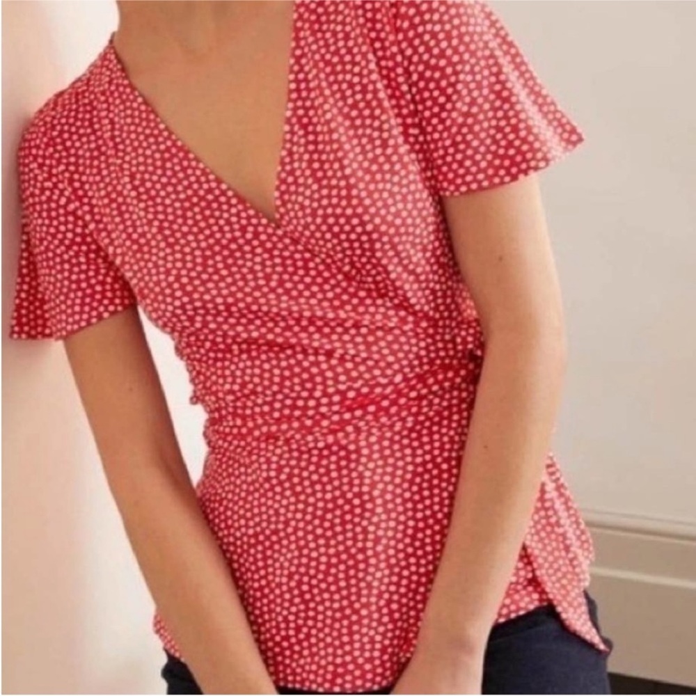 Boden Cassia Red Polka Dot Wrap Top Size 6